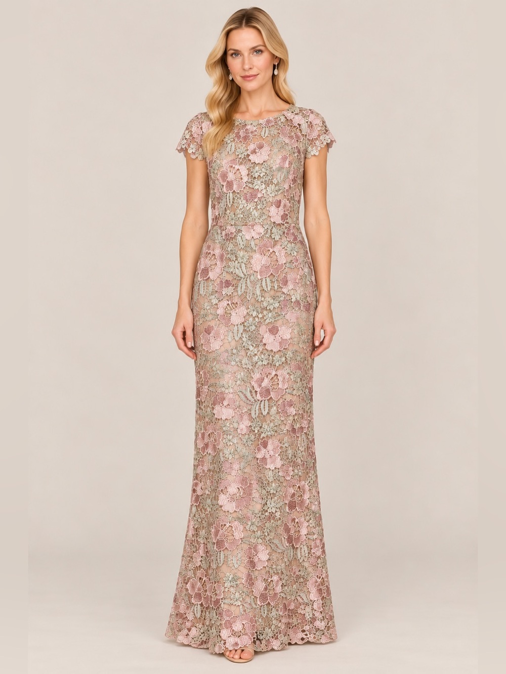 Xscape SZ 10 NWT Floral Embroidered Lace Formal Gown Pink Sage GALA MOB Evening